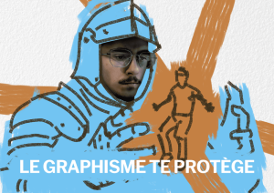 Un chevalier qui protège un homme.